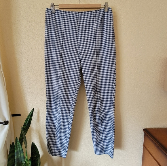 Veronica Beard High-Rise Gingham Navy Zipper Pants size 8 - Picture 2 of 9